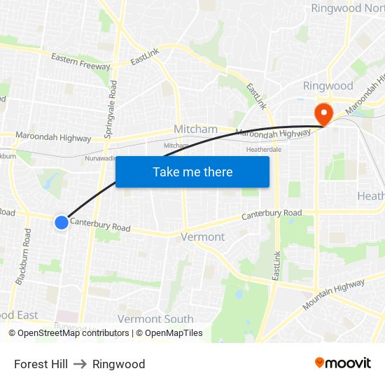 Forest Hill to Ringwood map