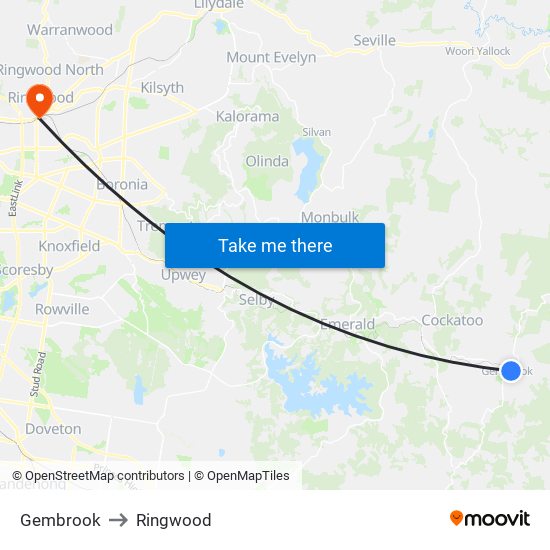 Gembrook to Ringwood map