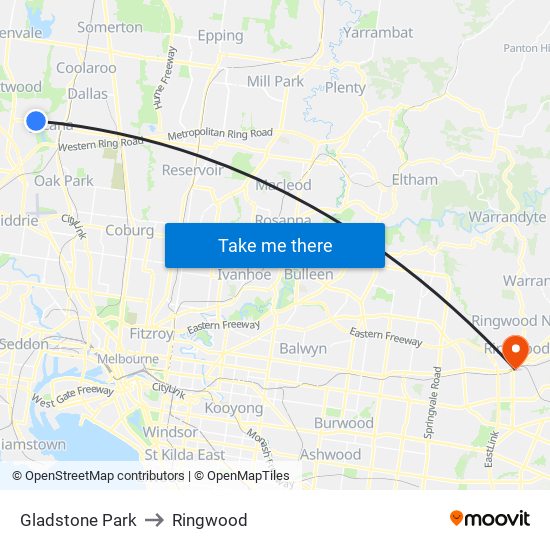 Gladstone Park to Ringwood map