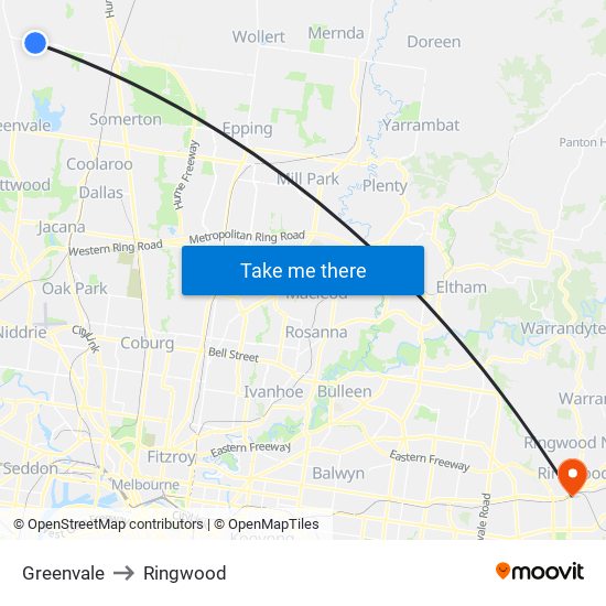 Greenvale to Ringwood map