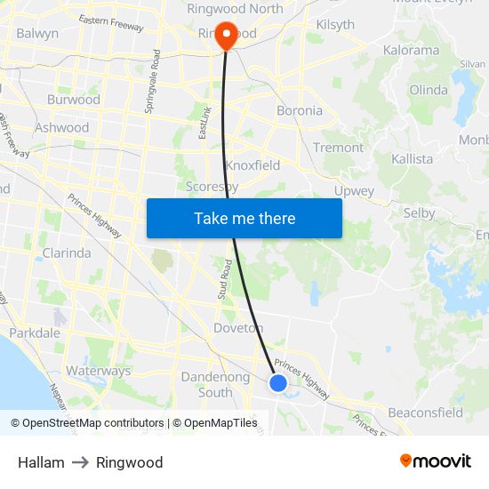 Hallam to Ringwood map