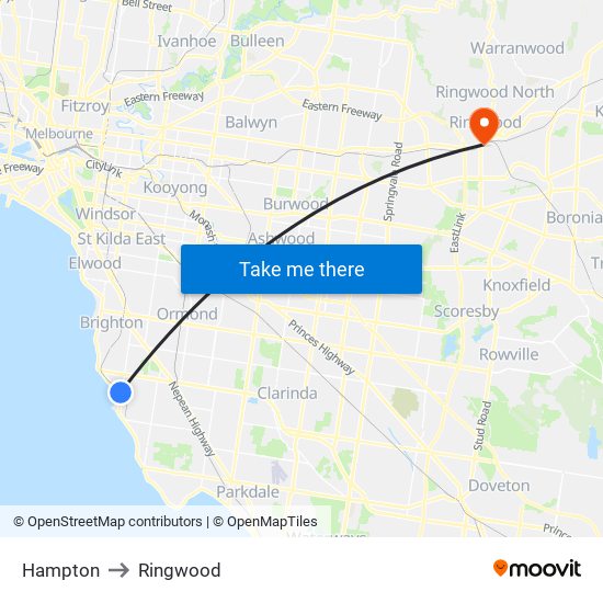 Hampton to Ringwood map