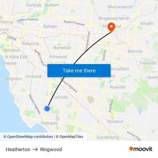 Heatherton to Ringwood map