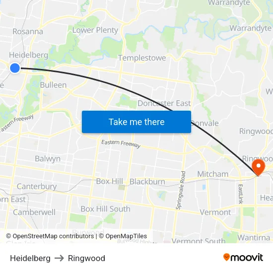 Heidelberg to Ringwood map