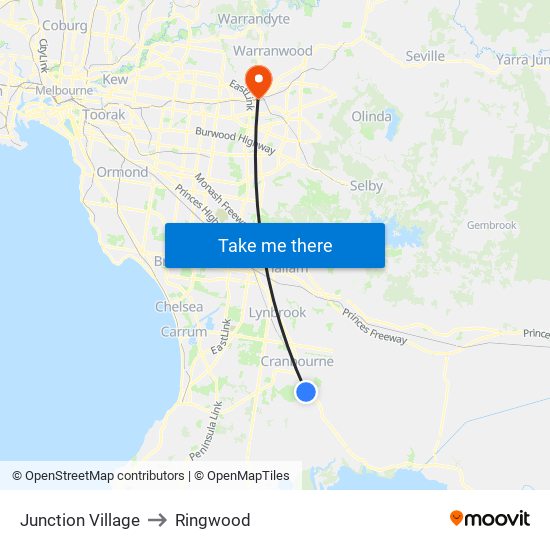 Junction Village to Ringwood map