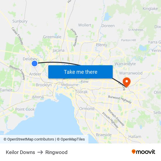 Keilor Downs to Ringwood map