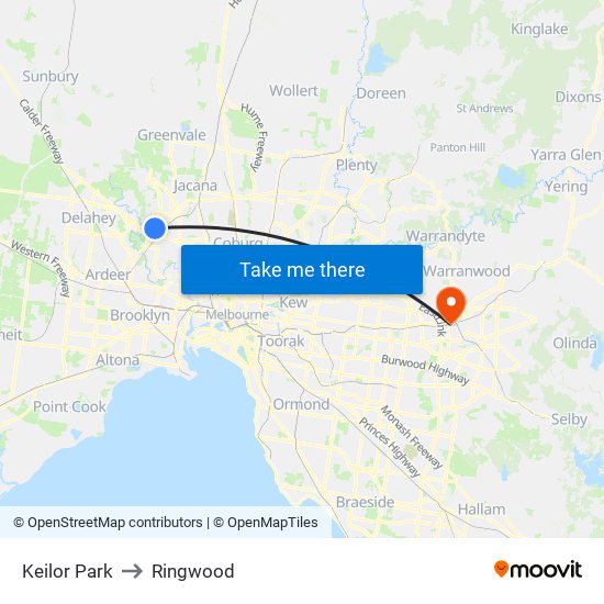 Keilor Park to Ringwood map