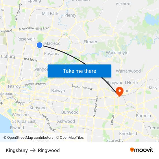 Kingsbury to Ringwood map