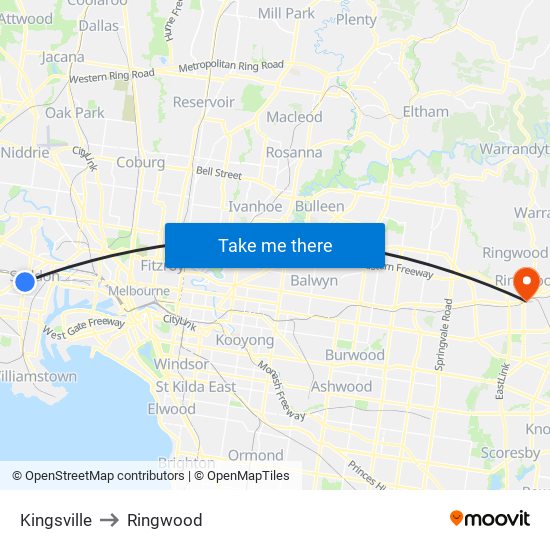 Kingsville to Ringwood map