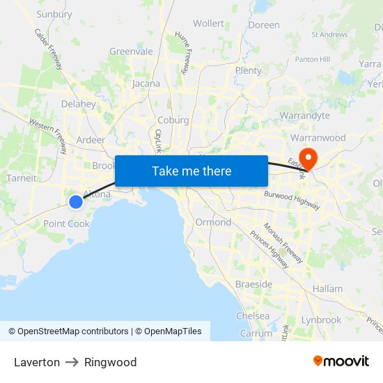 Laverton to Ringwood map