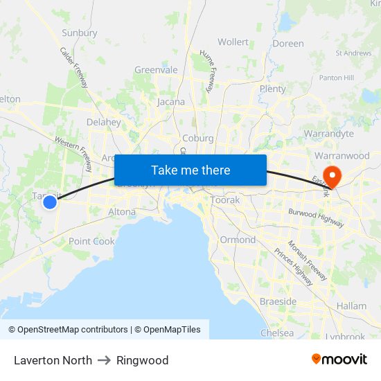 Laverton North to Ringwood map