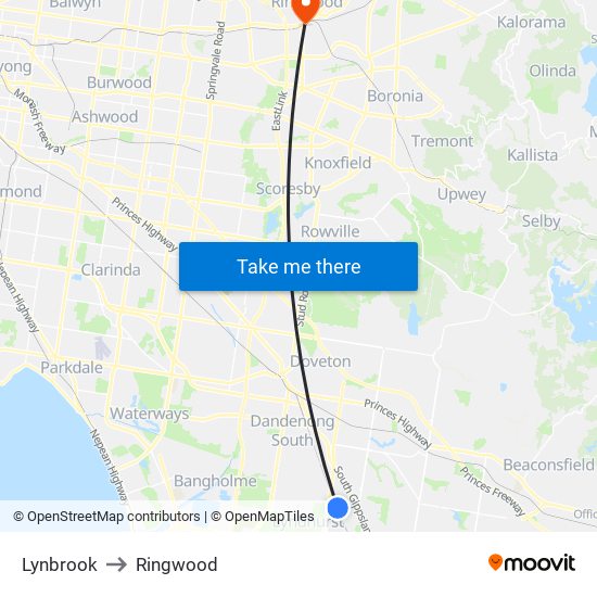 Lynbrook to Ringwood map