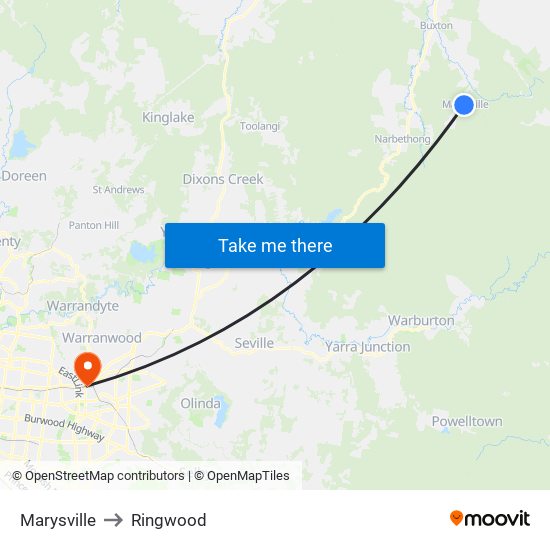 Marysville to Ringwood map