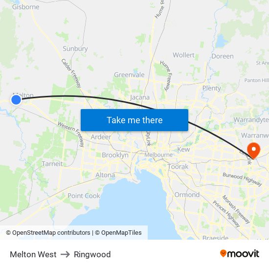 Melton West to Ringwood map