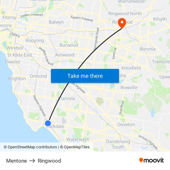 Mentone to Ringwood map