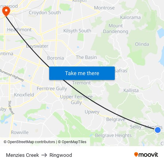 Menzies Creek to Ringwood map