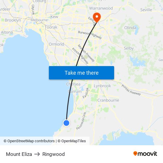 Mount Eliza to Ringwood map