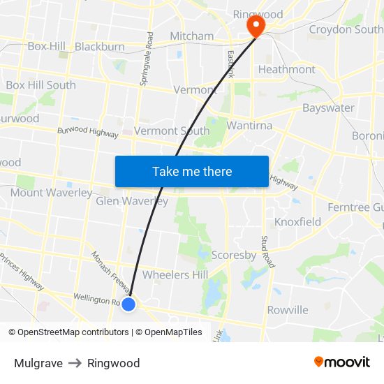 Mulgrave to Ringwood map