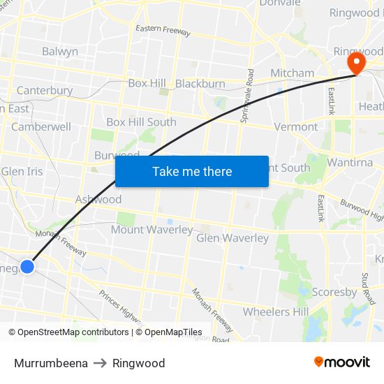 Murrumbeena to Ringwood map