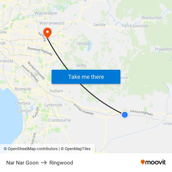 Nar Nar Goon to Ringwood map