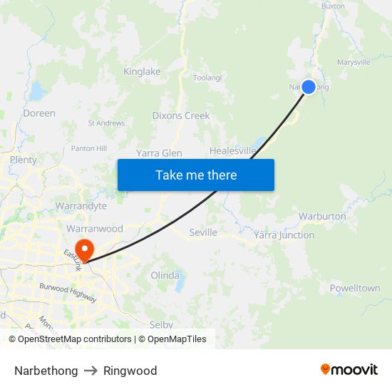 Narbethong to Ringwood map