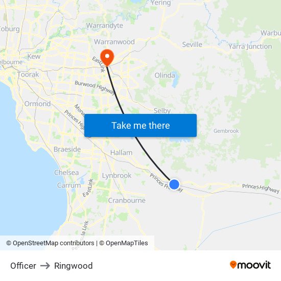 Officer to Ringwood map