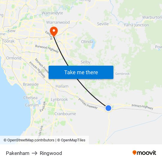 Pakenham to Ringwood map