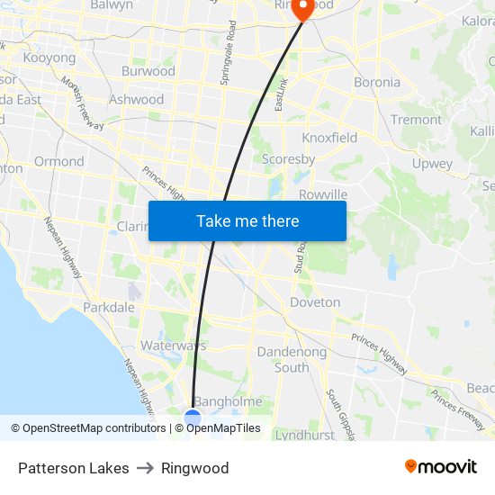 Patterson Lakes to Ringwood map