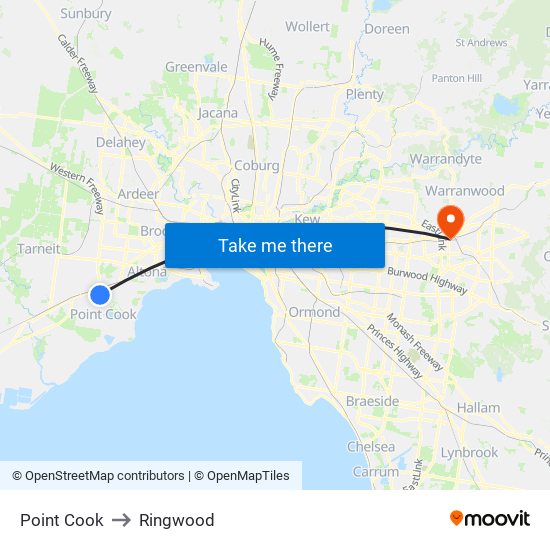 Point Cook to Ringwood map