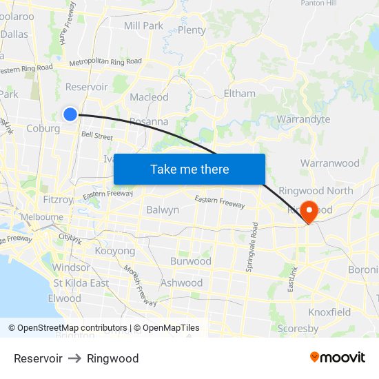 Reservoir to Ringwood map