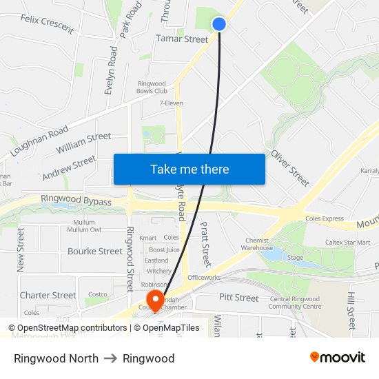 Ringwood North to Ringwood map