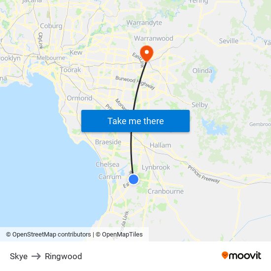 Skye to Ringwood map