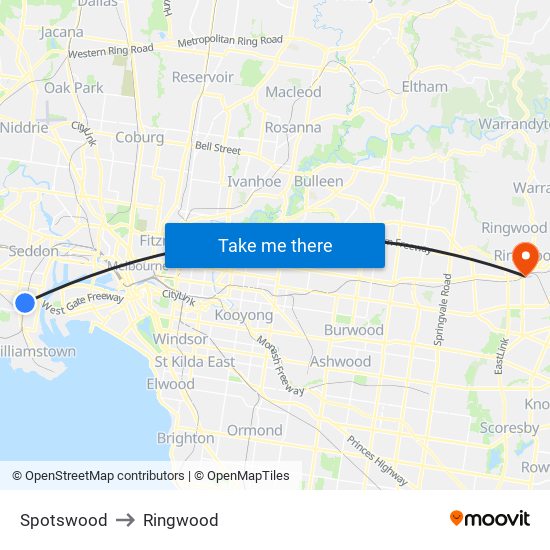 Spotswood to Ringwood map