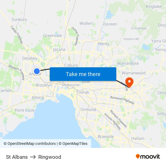 St Albans to Ringwood map