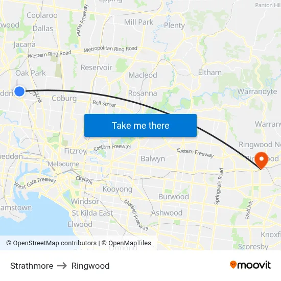 Strathmore to Ringwood map