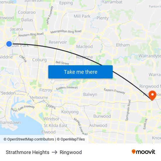 Strathmore Heights to Ringwood map