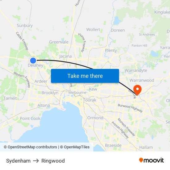 Sydenham to Ringwood map