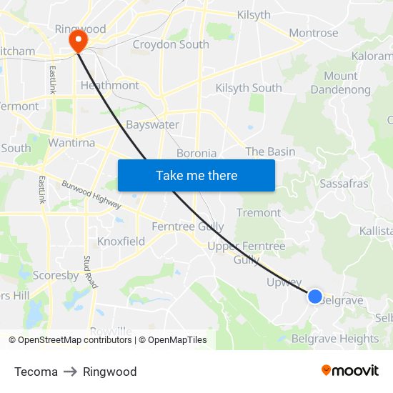 Tecoma to Ringwood map