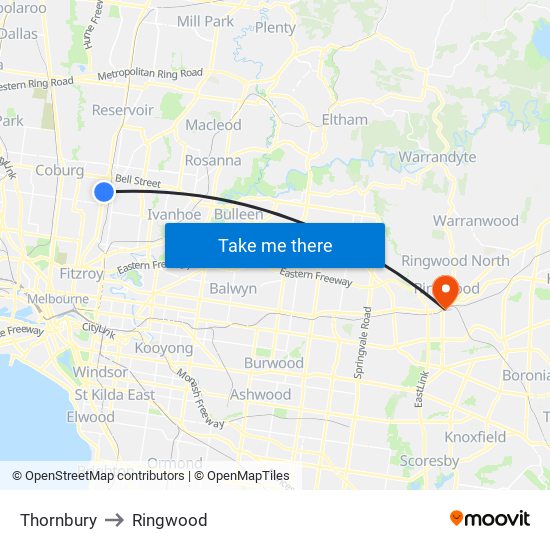 Thornbury to Ringwood map