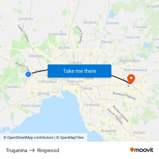 Truganina to Ringwood map