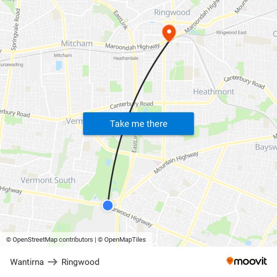 Wantirna to Ringwood map