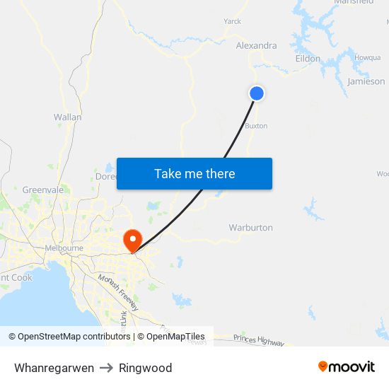 Whanregarwen to Ringwood map