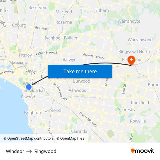 Windsor to Ringwood map