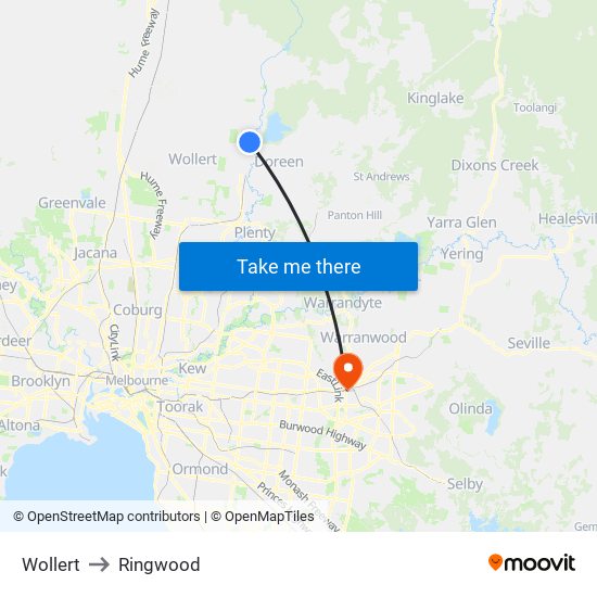 Wollert to Ringwood map