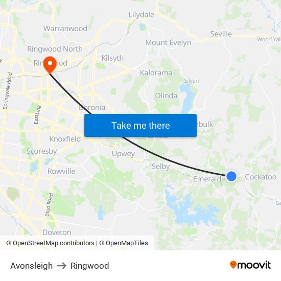 Avonsleigh to Ringwood map