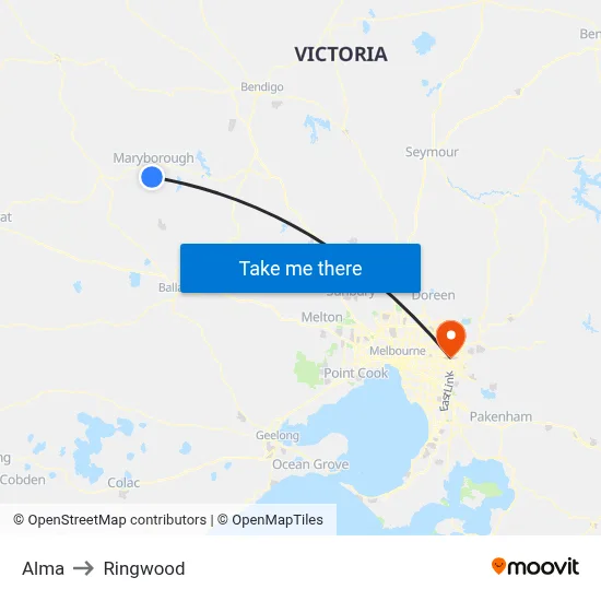 Alma to Ringwood map