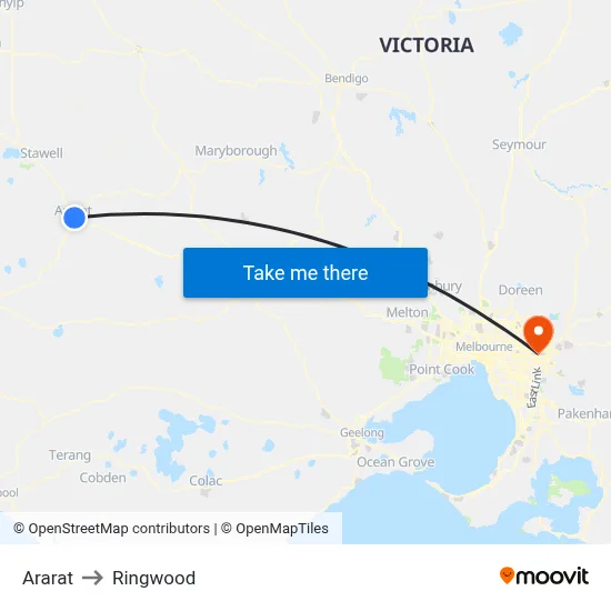 Ararat to Ringwood map