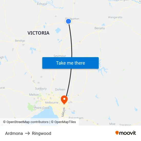 Ardmona to Ringwood map