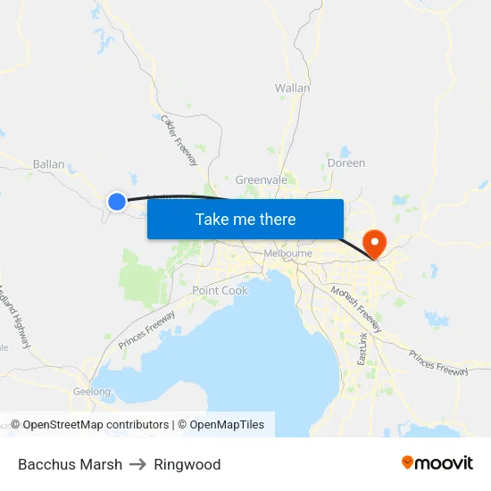 Bacchus Marsh to Ringwood map