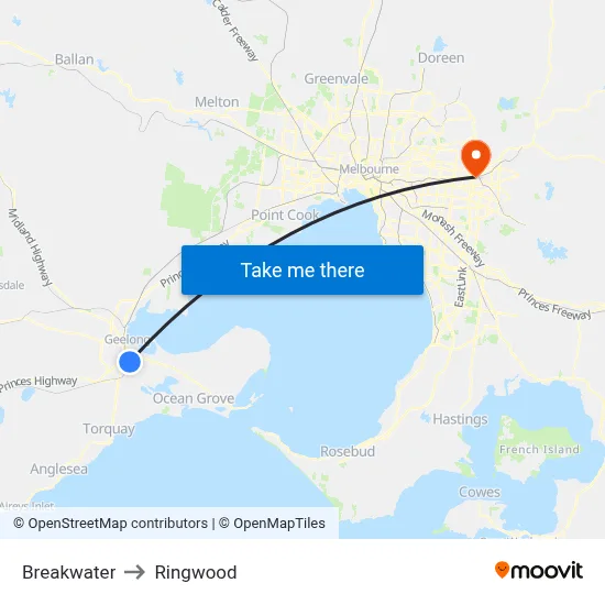 Breakwater to Ringwood map